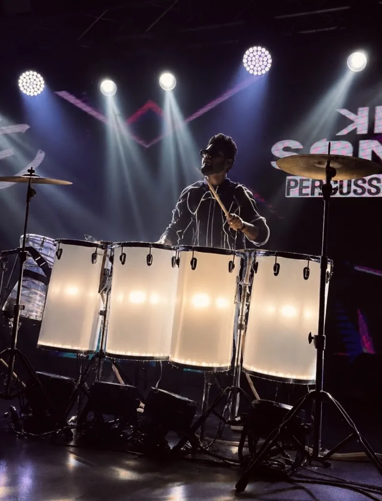 KKsonic studio session with illuminated white drums